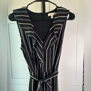 Monteau Black White Striped Ruffle Jumpsuit, size M
